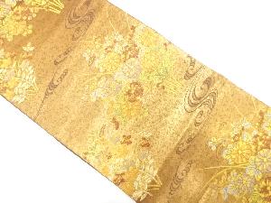 田中善機業製　引箔流水に菊・桔梗模様織出し袋帯